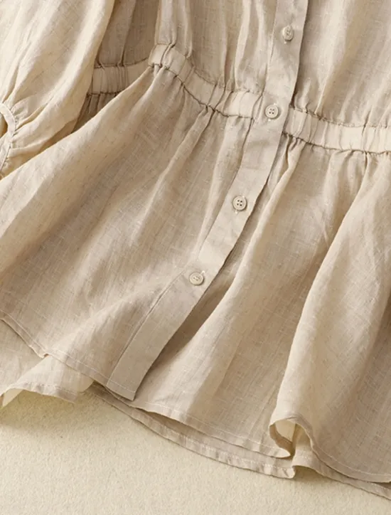 Outlet Women's Cotton Linen Shirts Solid Color Basic Casual 3/4 Length Sleeve V Neck Regular Tops Daily Buttons Blue Khaki Apricot Summer Spring Women Shirts