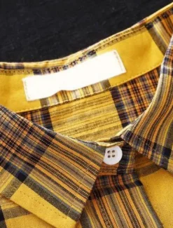 Sale Women's Cotton Linen Shirt Plaid Basic Casual Long Sleeve Shirt Collar Regular Tops Daily Buttons Pocket Print Yellow Red Green Summer Women Shirts