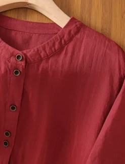 Best Women's Cotton Linen Shirts Solid Color Basic Casual 3/4 Length Sleeve Crew Neck Regular Tops Daily Pocket Buttons White Wine Green Khaki Summer Spring Fall Women Shirts