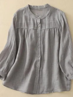 Sale Women's Cotton Linen Shirts Solid Color Basic Casual Long Sleeve High Neck Regular Tops Daily Buttons Blue Purple Orange Khaki Gray Summer Women Shirts