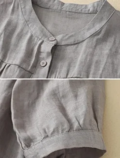 Sale Women's Cotton Linen Shirts Solid Color Basic Casual Long Sleeve High Neck Regular Tops Daily Buttons Blue Purple Orange Khaki Gray Summer Women Shirts