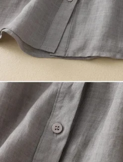 Sale Women's Cotton Linen Shirts Solid Color Basic Casual Long Sleeve High Neck Regular Tops Daily Buttons Blue Purple Orange Khaki Gray Summer Women Shirts
