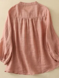 Sale Women's Cotton Linen Shirts Solid Color Basic Casual Long Sleeve High Neck Regular Tops Daily Buttons Blue Purple Orange Khaki Gray Summer Women Shirts