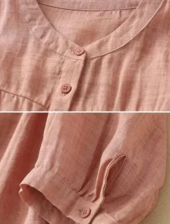 Sale Women's Cotton Linen Shirts Solid Color Basic Casual Long Sleeve High Neck Regular Tops Daily Buttons Blue Purple Orange Khaki Gray Summer Women Shirts