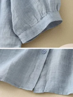Sale Women's Cotton Linen Shirts Solid Color Basic Casual Long Sleeve High Neck Regular Tops Daily Buttons Blue Purple Orange Khaki Gray Summer Women Shirts