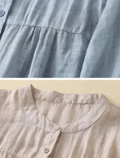 Sale Women's Cotton Linen Shirts Solid Color Basic Casual Long Sleeve High Neck Regular Tops Daily Buttons Blue Purple Orange Khaki Gray Summer Women Shirts