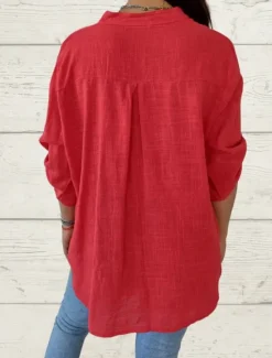 Sale Women's Cotton Linen Shirt Solid Color Elegant Casual Long Sleeve V Neck Regular Tops Daily Holiday Buttons Black White Red Summer Spring Women Shirts