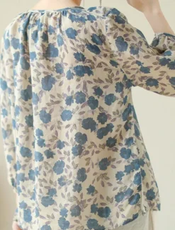Women's Cotton Linen Shirts Floral Basic Casual 3/4 Length Sleeve Crew Neck Regular Tops Daily Print Summer Women Shirts