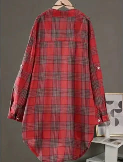 Hot Women's Cotton Linen Shirt Plaid Basic Casual Long Sleeve Shirt Collar Regular Tops Daily Buttons Print Yellow Red Green Summer Women Shirts