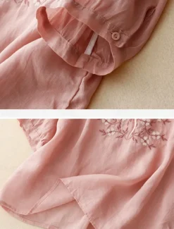 Outlet Women's Cotton Linen Shirts Solid Color Stylish Basic Casual 3/4 Length Sleeve V Neck Regular Tops Daily Embroidered Light Green Pink Purple Khaki Summer Women Shirts