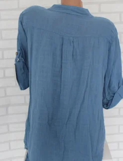 Women's Cotton Linen Shirts Solid Color Stylish Casual Long Sleeve V Neck Regular Tops Daily Buttons White Pink Red Blue Gray Summer Spring Women Shirts