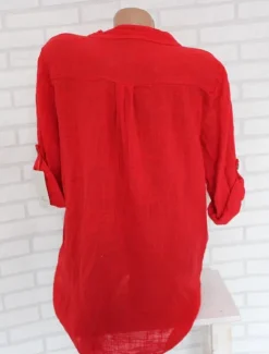 Women's Cotton Linen Shirts Solid Color Stylish Casual Long Sleeve V Neck Regular Tops Daily Buttons White Pink Red Blue Gray Summer Spring Women Shirts