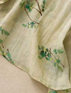 New Women's Cotton Linen Shirts Floral Casual 3/4 Length Sleeve Crew Neck Regular Tops Daily Buttons Print Yellow Pink Green Summer Women Shirts
