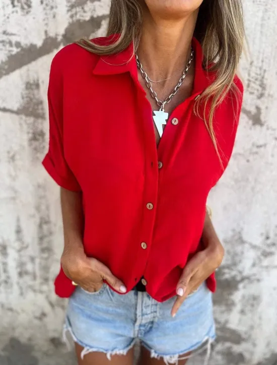 Hot Women's Cotton Linen Shirt Blouse Solid Color Elegant Casual Short Sleeve Shirt Collar Regular Tops Daily Holiday Buttons Black White Red Purple Khaki Summer Spring Women Shirts