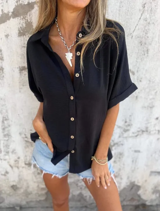 Hot Women's Cotton Linen Shirt Blouse Solid Color Elegant Casual Short Sleeve Shirt Collar Regular Tops Daily Holiday Buttons Black White Red Purple Khaki Summer Spring Women Shirts