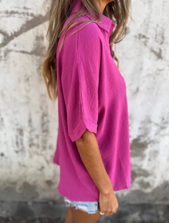 Hot Women's Cotton Linen Shirt Blouse Solid Color Elegant Casual Short Sleeve Shirt Collar Regular Tops Daily Holiday Buttons Black White Red Purple Khaki Summer Spring Women Shirts
