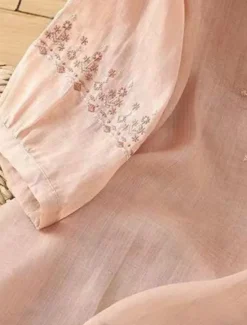 Discount Women's Cotton Linen Shirts Solid Color Basic Casual 3/4 Length Sleeve Crew Neck Regular Tops Daily Embroidered Buttons Pink Blue Apricot Summer Women Shirts