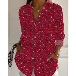 Sale Women's Cotton Linen Shirts Floral Daily Casual Long Sleeve Shirt Collar Regular Tops Daily Holiday Buttons Print Yellow Red Navy Blue Summer Women Shirts