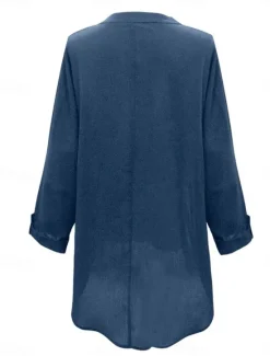 New Women's Cotton Linen Shirts Floral Basic Casual Long Sleeve Shirt Collar Regular Tops Daily Print Pink Navy Blue Fuchsia Green Summer Fall Women Shirts