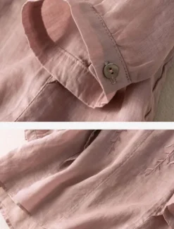 Clearance Women's Cotton Linen Shirt Floral Basic Ethnic Casual 3/4 Length Sleeve V Neck Regular Tops Daily Embroidered Yellow Navy Blue Purple Orange Apricot Summer Women Shirts