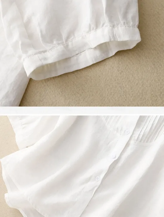 Outlet Women's Cotton Linen Shirts Solid Color Stylish Basic Casual 3/4 Length Sleeve Shirt Collar Regular Tops Daily Buttons White Pink Light Blue Summer Women Shirts