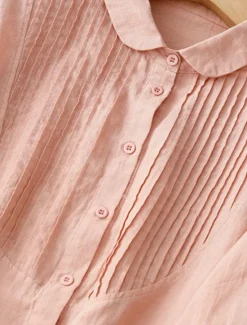 Outlet Women's Cotton Linen Shirts Solid Color Stylish Basic Casual 3/4 Length Sleeve Shirt Collar Regular Tops Daily Buttons White Pink Light Blue Summer Women Shirts