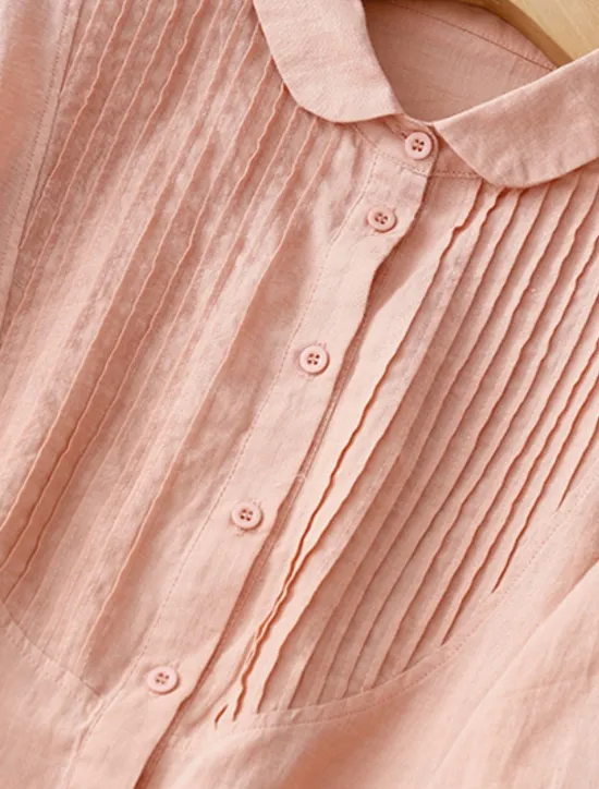 Outlet Women's Cotton Linen Shirts Solid Color Stylish Basic Casual 3/4 Length Sleeve Shirt Collar Regular Tops Daily Buttons White Pink Light Blue Summer Women Shirts