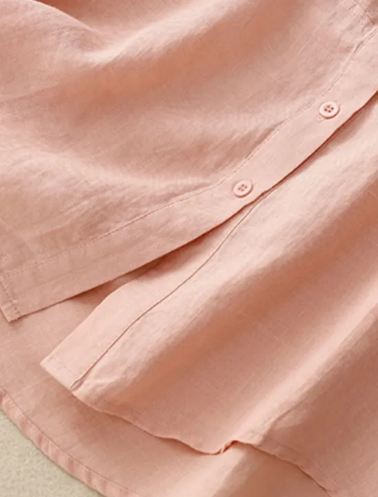 Outlet Women's Cotton Linen Shirts Solid Color Stylish Basic Casual 3/4 Length Sleeve Shirt Collar Regular Tops Daily Buttons White Pink Light Blue Summer Women Shirts