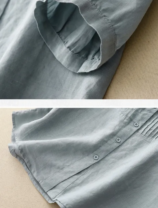Outlet Women's Cotton Linen Shirts Solid Color Stylish Basic Casual 3/4 Length Sleeve Shirt Collar Regular Tops Daily Buttons White Pink Light Blue Summer Women Shirts