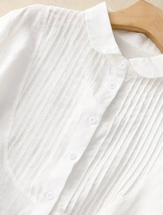 Outlet Women's Cotton Linen Shirts Solid Color Stylish Basic Casual 3/4 Length Sleeve Shirt Collar Regular Tops Daily Buttons White Pink Light Blue Summer Women Shirts