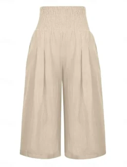 New Women's Cotton Linen Shorts Linen-Inspired Pants Cotton Linen Pants Fashion Streetwear Ankle-Length High Waist Plain Pocket Elastic Waistband Comfy Soft Comfortable Micro-elastic Outdoor Street Women Pants