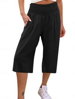 New Women's Cotton Linen Shorts Linen-Inspired Pants Cotton Linen Pants Fashion Streetwear Ankle-Length High Waist Plain Pocket Elastic Waistband Comfy Soft Comfortable Micro-elastic Outdoor Street Women Pants