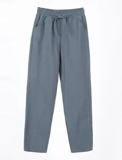 Sale Women's Cotton Linen Shorts Linen-Inspired Pants Cotton Linen Pants Streetwear Simple Casual Long Mid Waist Plain Pocket Drawstring Baggy Breathable Soft Outdoor Micro-elastic Outdoor Vacation Casual Women Pants