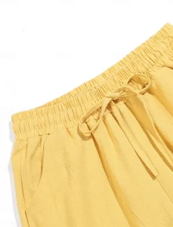 Sale Women's Cotton Linen Shorts Linen-Inspired Pants Cotton Linen Pants Streetwear Simple Casual Long Mid Waist Plain Pocket Drawstring Baggy Breathable Soft Outdoor Micro-elastic Outdoor Vacation Casual Women Pants