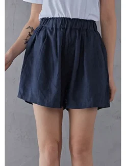 Best Women's Cotton Linen Shorts Shorts Slacks Fashion Streetwear Short Natural Plain Pocket Elastic Waist Comfy Comfortable Daily Wear Going out Black Army Green Beige Summer Regular Fit Women Pants