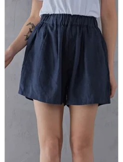 Best Women's Cotton Linen Shorts Shorts Slacks Fashion Streetwear Short Natural Plain Pocket Elastic Waist Comfy Comfortable Daily Wear Going out Black Army Green Beige Summer Regular Fit Women Pants