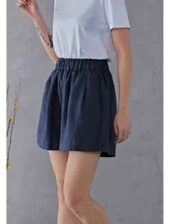 Best Women's Cotton Linen Shorts Shorts Slacks Fashion Streetwear Short Natural Plain Pocket Elastic Waist Comfy Comfortable Daily Wear Going out Black Army Green Beige Summer Regular Fit Women Pants