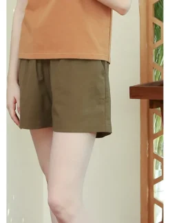 Best Women's Cotton Linen Shorts Shorts Slacks Fashion Streetwear Short Natural Plain Pocket Elastic Waist Comfy Comfortable Daily Wear Going out Black Army Green Beige Summer Regular Fit Women Pants