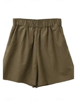 Best Women's Cotton Linen Shorts Shorts Slacks Fashion Streetwear Short Natural Plain Pocket Elastic Waist Comfy Comfortable Daily Wear Going out Black Army Green Beige Summer Regular Fit Women Pants