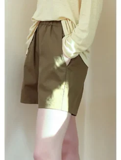 Best Women's Cotton Linen Shorts Shorts Slacks Fashion Streetwear Short Natural Plain Pocket Elastic Waist Comfy Comfortable Daily Wear Going out Black Army Green Beige Summer Regular Fit Women Pants