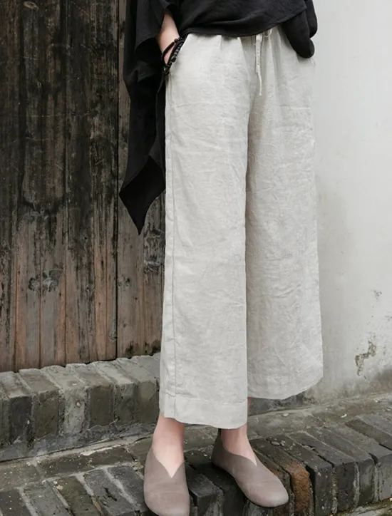 Outlet Women's Cotton Linen Shorts Linen-Inspired Pants Cotton Linen Pants Fashion Streetwear Basic Ankle-Length Medium Waist Plain Pocket Drawstring Comfort Outdoor Micro-elastic Vacation Street Daily rice Women Pants