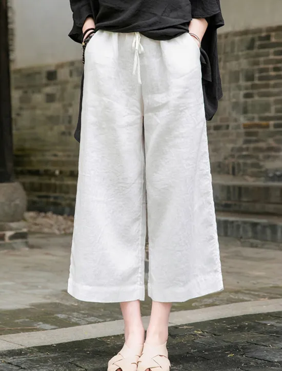 Outlet Women's Cotton Linen Shorts Linen-Inspired Pants Cotton Linen Pants Fashion Streetwear Basic Ankle-Length Medium Waist Plain Pocket Drawstring Comfort Outdoor Micro-elastic Vacation Street Daily rice Women Pants