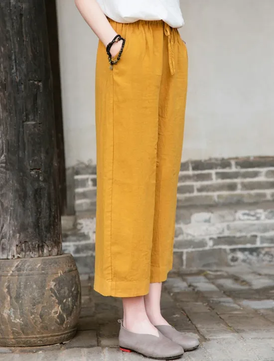 Outlet Women's Cotton Linen Shorts Linen-Inspired Pants Cotton Linen Pants Fashion Streetwear Basic Ankle-Length Medium Waist Plain Pocket Drawstring Comfort Outdoor Micro-elastic Vacation Street Daily rice Women Pants