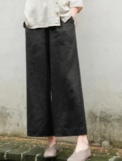 Outlet Women's Cotton Linen Shorts Linen-Inspired Pants Cotton Linen Pants Fashion Streetwear Basic Ankle-Length Medium Waist Plain Pocket Drawstring Comfort Outdoor Micro-elastic Vacation Street Daily rice Women Pants