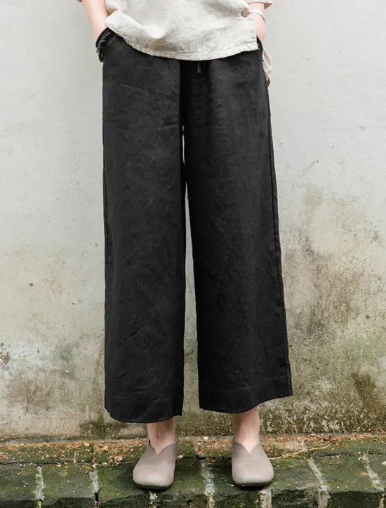 Outlet Women's Cotton Linen Shorts Linen-Inspired Pants Cotton Linen Pants Fashion Streetwear Basic Ankle-Length Medium Waist Plain Pocket Drawstring Comfort Outdoor Micro-elastic Vacation Street Daily rice Women Pants