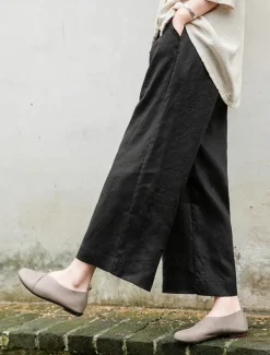 Outlet Women's Cotton Linen Shorts Linen-Inspired Pants Cotton Linen Pants Fashion Streetwear Basic Ankle-Length Medium Waist Plain Pocket Drawstring Comfort Outdoor Micro-elastic Vacation Street Daily rice Women Pants