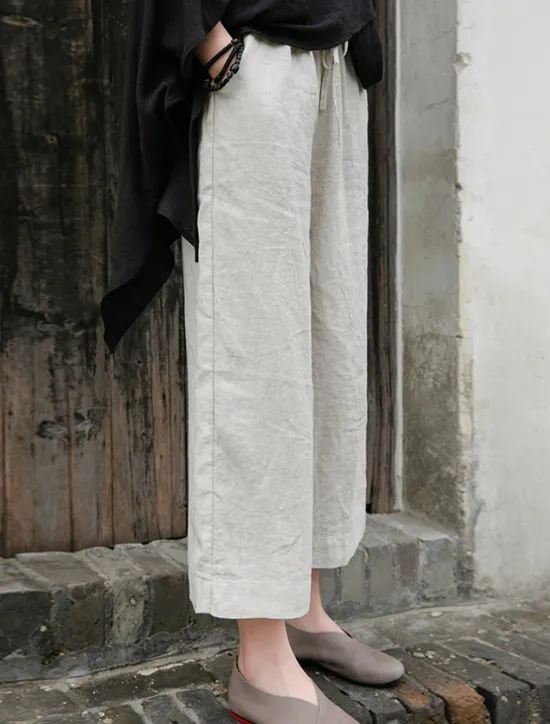 Outlet Women's Cotton Linen Shorts Linen-Inspired Pants Cotton Linen Pants Fashion Streetwear Basic Ankle-Length Medium Waist Plain Pocket Drawstring Comfort Outdoor Micro-elastic Vacation Street Daily rice Women Pants