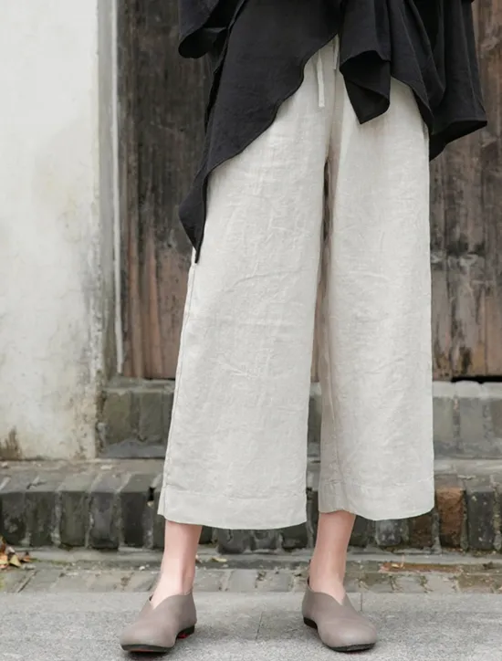 Outlet Women's Cotton Linen Shorts Linen-Inspired Pants Cotton Linen Pants Fashion Streetwear Basic Ankle-Length Medium Waist Plain Pocket Drawstring Comfort Outdoor Micro-elastic Vacation Street Daily rice Women Pants