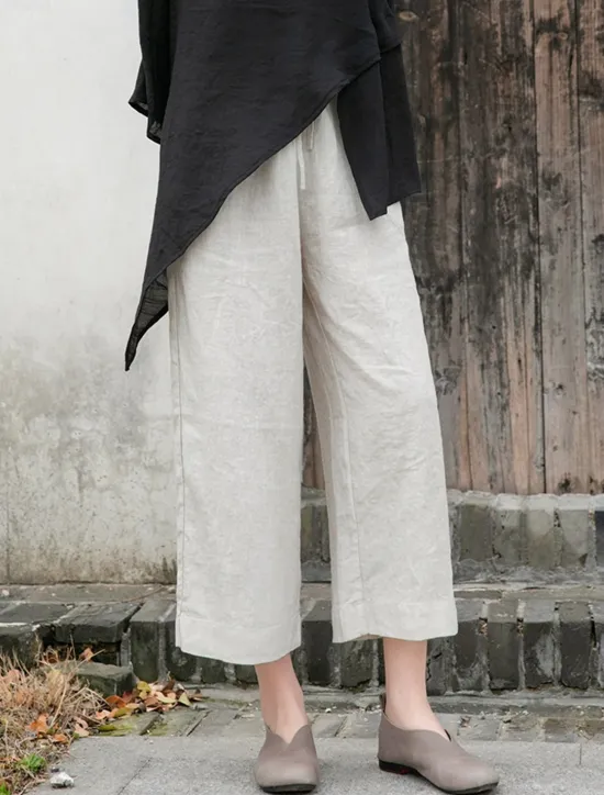 Outlet Women's Cotton Linen Shorts Linen-Inspired Pants Cotton Linen Pants Fashion Streetwear Basic Ankle-Length Medium Waist Plain Pocket Drawstring Comfort Outdoor Micro-elastic Vacation Street Daily rice Women Pants