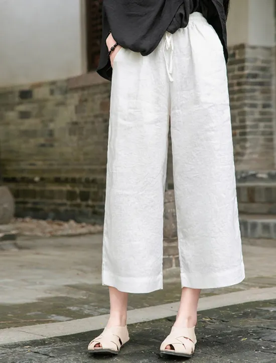 Outlet Women's Cotton Linen Shorts Linen-Inspired Pants Cotton Linen Pants Fashion Streetwear Basic Ankle-Length Medium Waist Plain Pocket Drawstring Comfort Outdoor Micro-elastic Vacation Street Daily rice Women Pants
